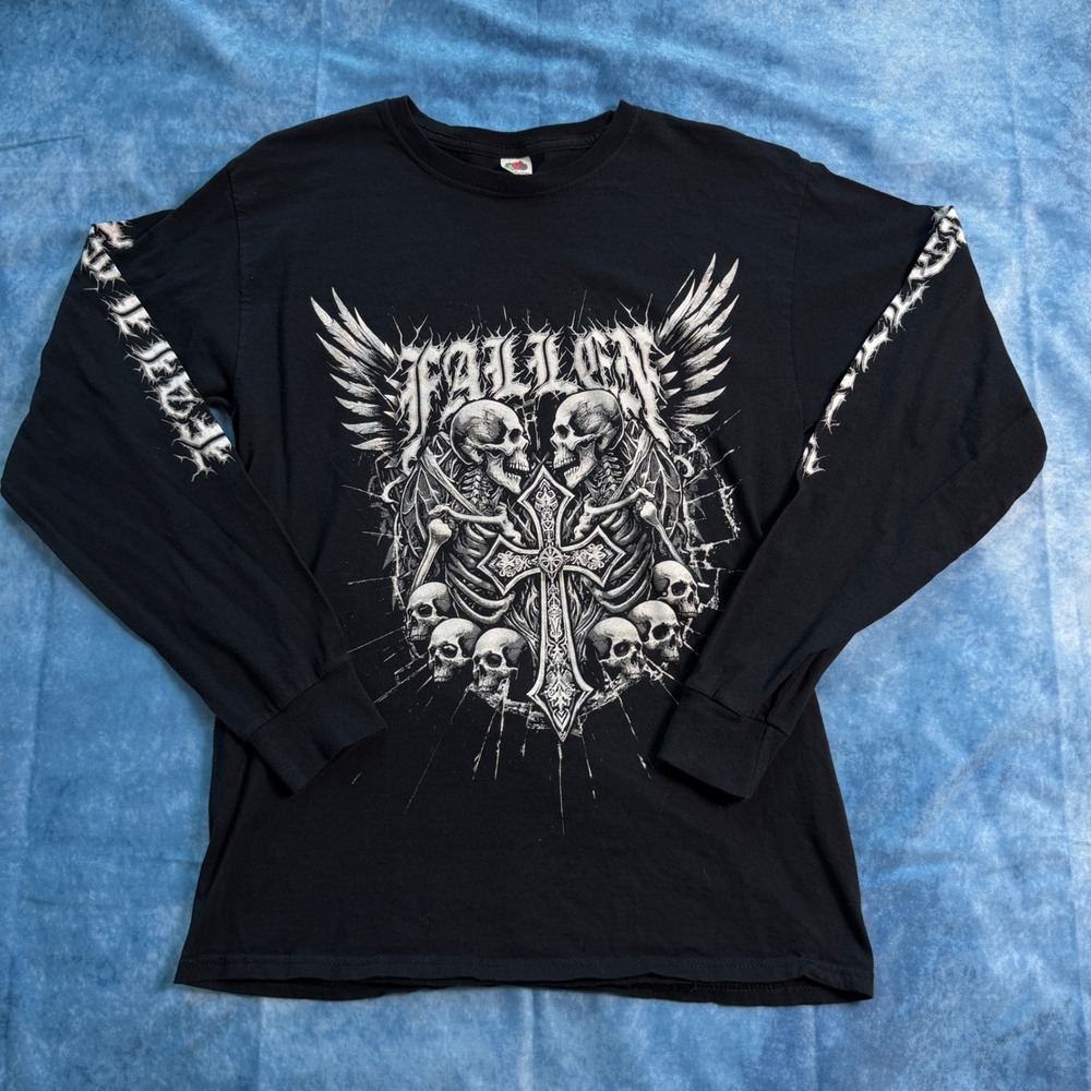 Y2K Fallen Skeleton Wings Gothic Long Sleeve Graphic Tee